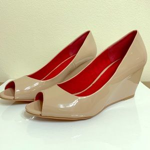 SOLD Chinese Laundry Patent Leather Peep Toe Wedges
